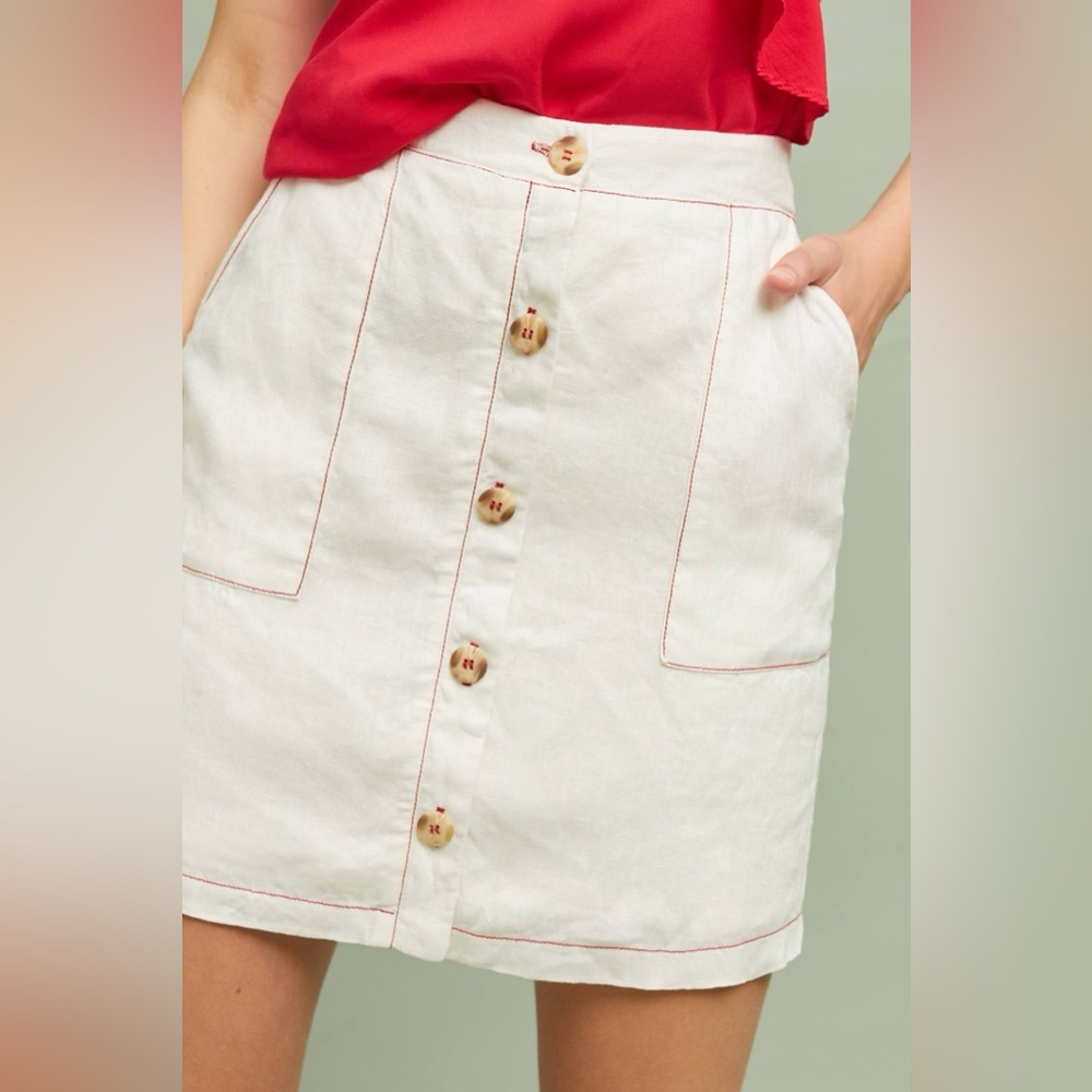 Anthropologie Amadi | Buttoned Linen Mini Skirt, Size M